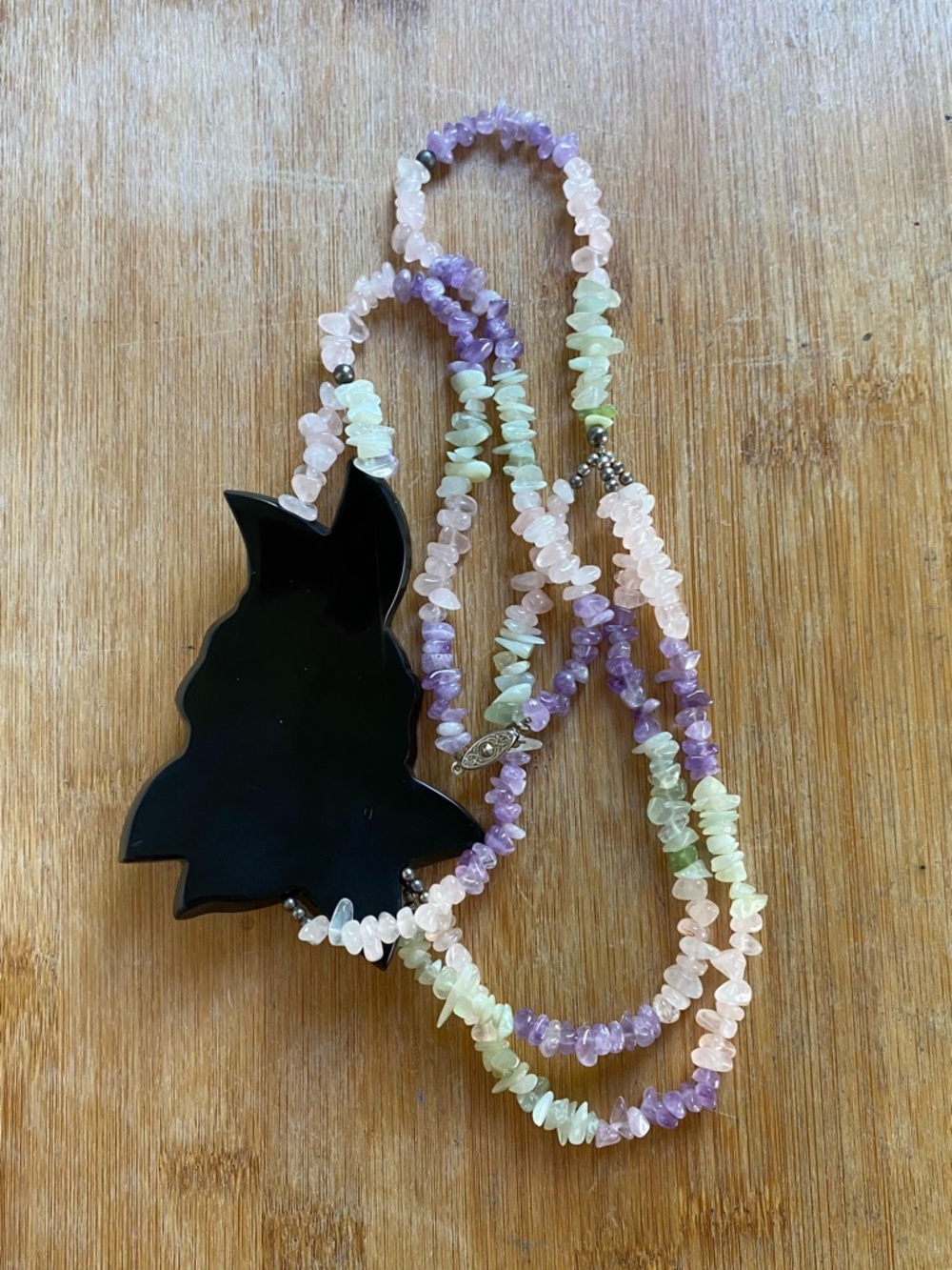 Vtg Lee Sands Mother of Pearl Inlay Flower Necklace with Natural Gemstones - Picture 14 of 16